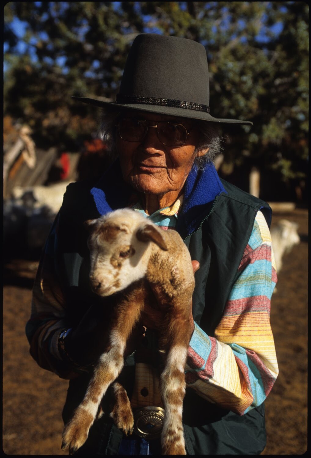 An elder holding a young lamb