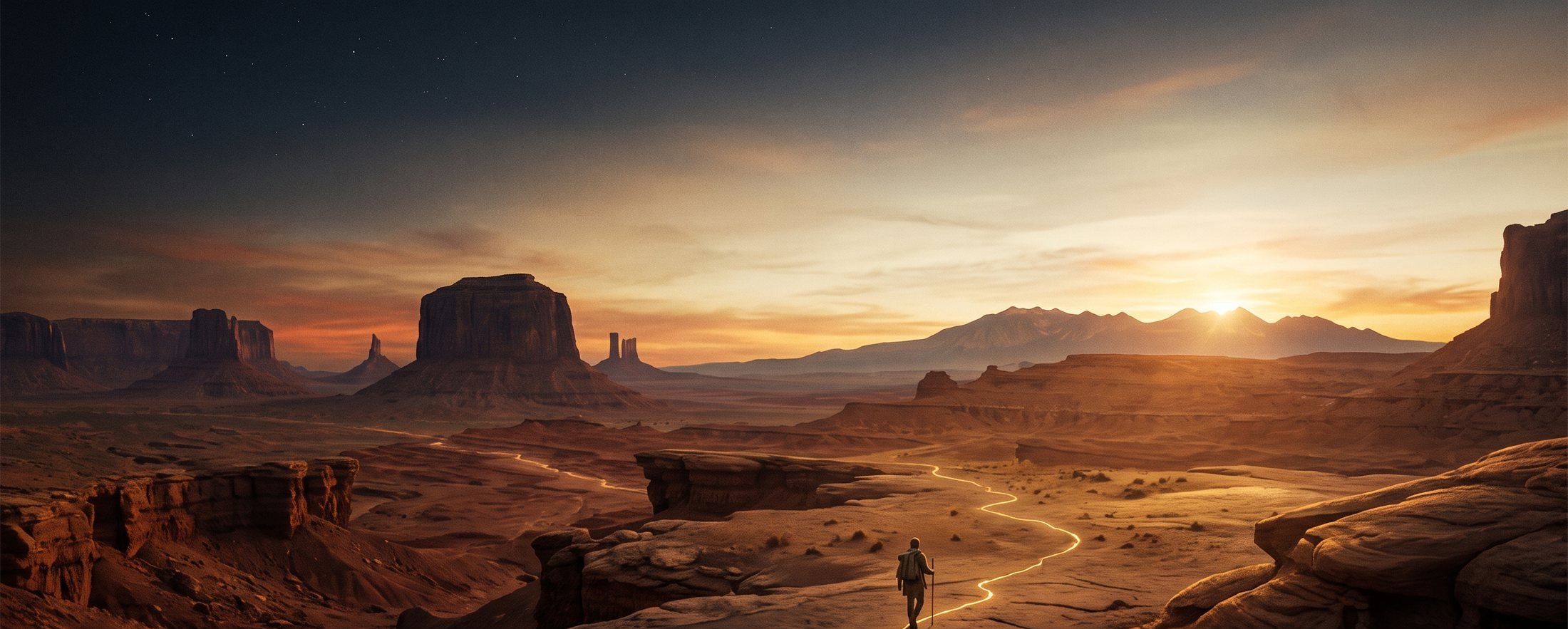Red-earth desert at dawn